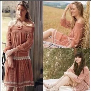 Anthro dress peach color off shoulder mini dress